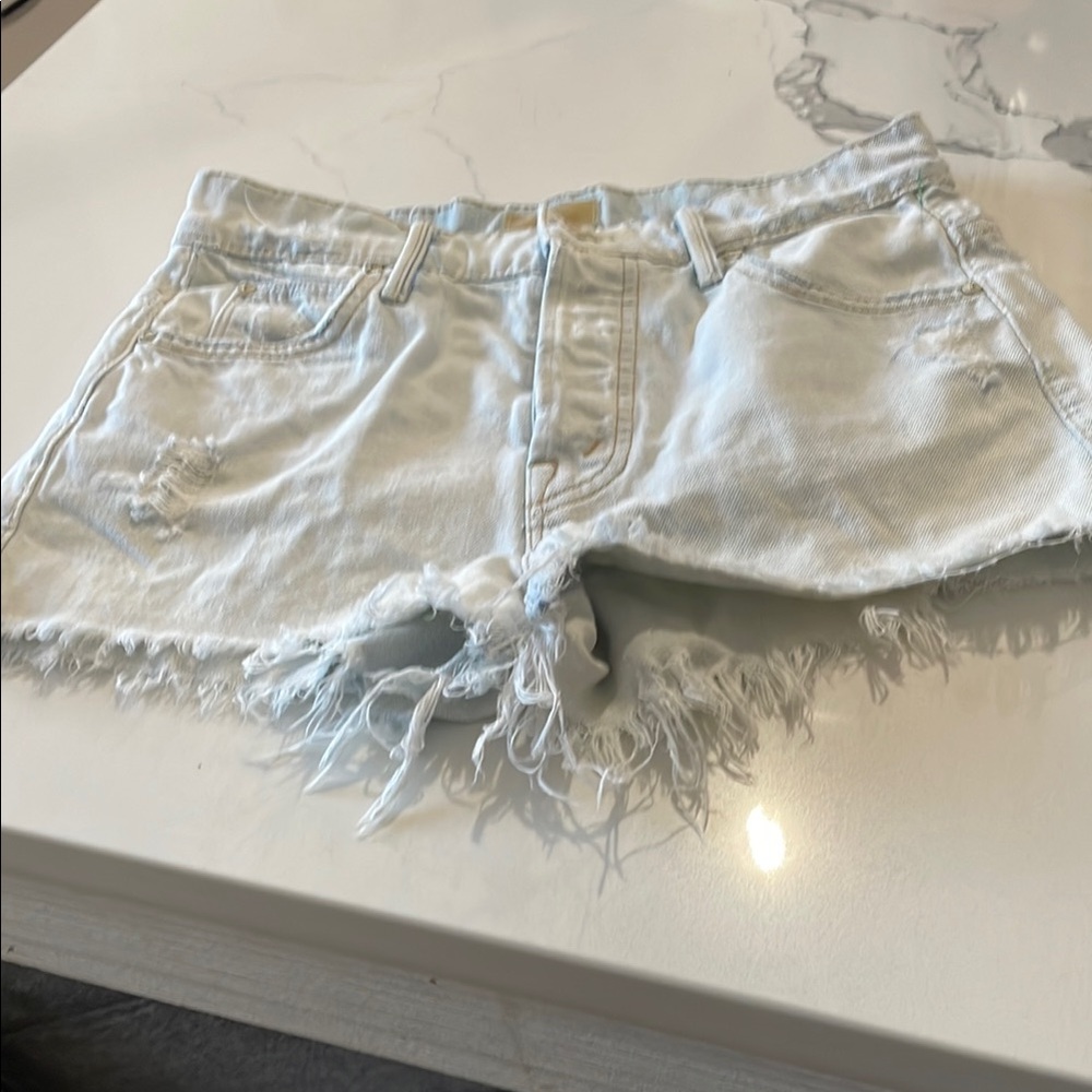 MOTHER White Jean Shorts Distressed Frayed Hem